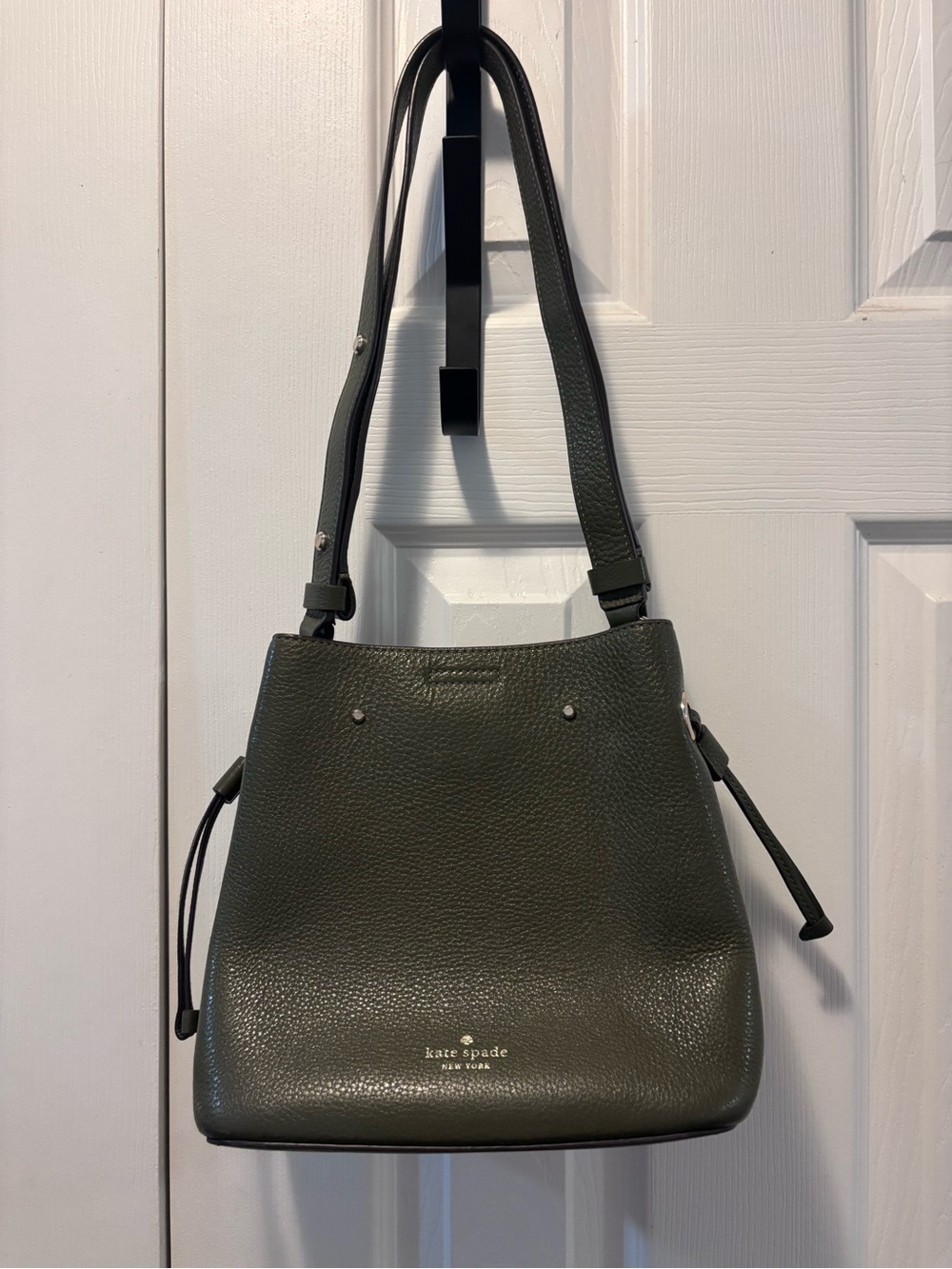 kate spade Olive Green Pebbled Leather Bucket Bag